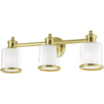 23.5 inch 3 Light Polished Brass Bathroom Vanity light fixture with Hand Crafted Clear Glass Shade-Lighting LumensBath/Vanity