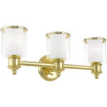 23.5 inch 3 Light Polished Brass Bathroom Vanity light fixture with Hand Crafted Clear Glass Shade-Lighting LumensBath/Vanity