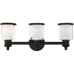 23.5 inch 3 Light Black Bathroom Vanity light fixture with Hand Blown Clear Outer Glass & Satin Opal White Inner Glass Shade-Lighting LumensBath/Vanity