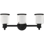 23.5 inch 3 Light Black Bathroom Vanity light fixture with Hand Blown Clear Outer Glass & Satin Opal White Inner Glass Shade-Lighting LumensBath/Vanity