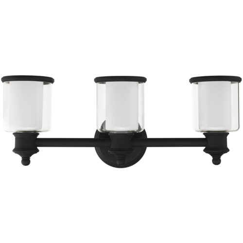 23.5 inch 3 Light Black Bathroom Vanity light fixture with Hand Blown Clear Outer Glass & Satin Opal White Inner Glass Shade-Lighting LumensBath/Vanity