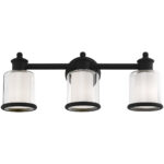 23.5 inch 3 Light Black Bathroom Vanity light fixture with Hand Blown Clear Outer Glass & Satin Opal White Inner Glass Shade-Lighting LumensBath/Vanity