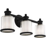 23.5 inch 3 Light Black Bathroom Vanity light fixture with Hand Blown Clear Outer Glass & Satin Opal White Inner Glass Shade-Lighting LumensBath/Vanity