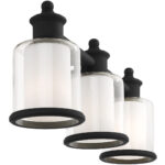 23.5 inch 3 Light Black Bathroom Vanity light fixture with Hand Blown Clear Outer Glass & Satin Opal White Inner Glass Shade-Lighting LumensBath/Vanity