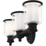 23.5 inch 3 Light Black Bathroom Vanity light fixture with Hand Blown Clear Outer Glass & Satin Opal White Inner Glass Shade-Lighting LumensBath/Vanity