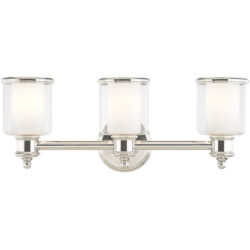 23.5 inch 3 Light Polished Nickel Bathroom Vanity light fixture with Hand Crafted Clear Glass Shade-Lighting LumensBath/Vanity