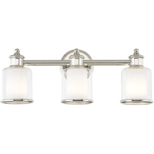 23.5 inch 3 Light Polished Nickel Bathroom Vanity light fixture with Hand Crafted Clear Glass Shade-Lighting LumensBath/Vanity