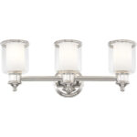 23.5 inch 3 Light Polished Nickel Bathroom Vanity light fixture with Hand Crafted Clear Glass Shade-Lighting LumensBath/Vanity