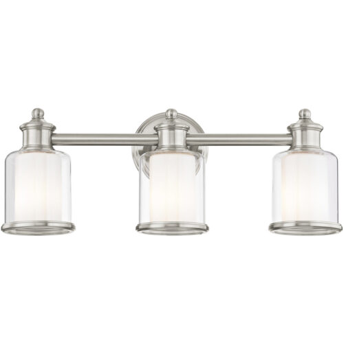 23.5 inch 3 Light Brushed Nickel Bathroom Vanity light fixture with Hand Crafted Clear Glass Shade-Lighting LumensBath/Vanity