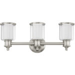 23.5 inch 3 Light Brushed Nickel Bathroom Vanity light fixture with Hand Crafted Clear Glass Shade-Lighting LumensBath/Vanity