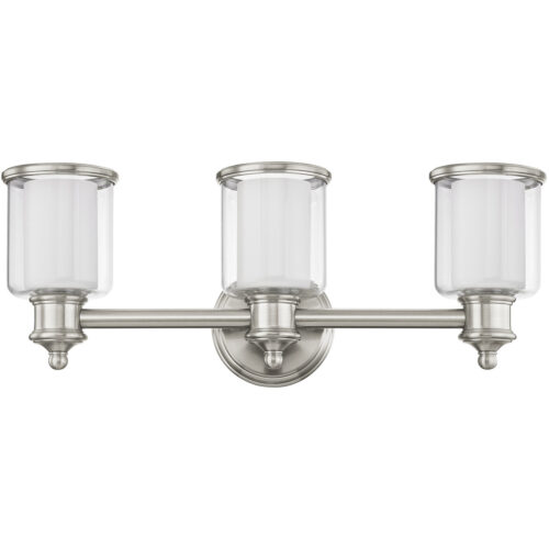 23.5 inch 3 Light Brushed Nickel Bathroom Vanity light fixture with Hand Crafted Clear Glass Shade-Lighting LumensBath/Vanity