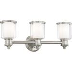 23.5 inch 3 Light Brushed Nickel Bathroom Vanity light fixture with Hand Crafted Clear Glass Shade-Lighting LumensBath/Vanity