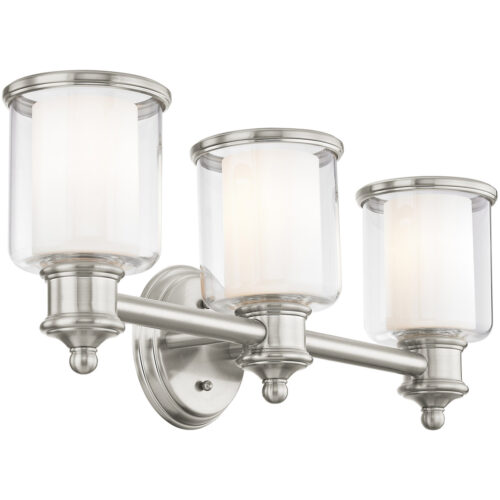 23.5 inch 3 Light Brushed Nickel Bathroom Vanity light fixture with Hand Crafted Clear Glass Shade-Lighting LumensBath/Vanity