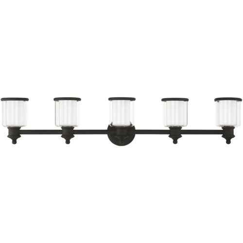 45.5 inch 5 Light Black Bathroom Vanity light fixture with Hand Blown Clear Outer Glass & Satin Opal White Inner Glass Shade-Lighting LumensBath/Vanity