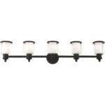 45.5 inch 5 Light Black Bathroom Vanity light fixture with Hand Blown Clear Outer Glass & Satin Opal White Inner Glass Shade-Lighting LumensBath/Vanity