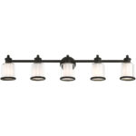 45.5 inch 5 Light Black Bathroom Vanity light fixture with Hand Blown Clear Outer Glass & Satin Opal White Inner Glass Shade-Lighting LumensBath/Vanity