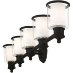 45.5 inch 5 Light Black Bathroom Vanity light fixture with Hand Blown Clear Outer Glass & Satin Opal White Inner Glass Shade-Lighting LumensBath/Vanity