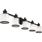 45.5 inch 5 Light Black Bathroom Vanity light fixture with Hand Blown Clear Outer Glass & Satin Opal White Inner Glass Shade-Lighting LumensBath/Vanity