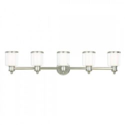 45.25 inch 5 Light Polished Nickel Bathroom Vanity light fixture with Hand Crafted Clear Glass Shade-Lighting LumensBath/Vanity