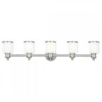 45.5 inch 5 Light Brushed Nickel Bathroom Vanity light fixture with Hand Crafted Clear Glass Shade-Lighting LumensBath/Vanity