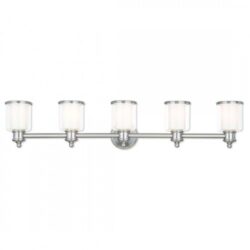 45.5 inch 5 Light Brushed Nickel Bathroom Vanity light fixture with Hand Crafted Clear Glass Shade-Lighting LumensBath/Vanity