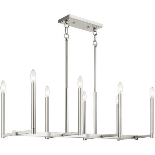 14 inch 8 Light Brushed Nickel Linear Chandelier with Steel base material-Lighting LumensChandeliers