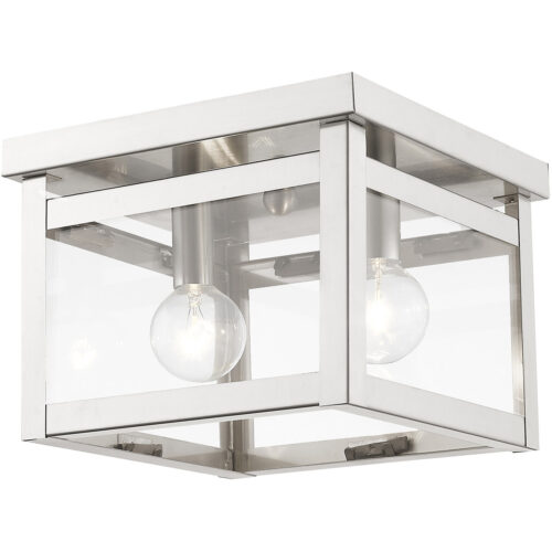 8 inch 2 Light Brushed Nickel Ceiling Light fixture with Clear Glass Shade-Lighting LumensFlush Mount Ceiling Lights