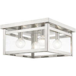 11 inch 4 Light Brushed Nickel Ceiling Light fixture with Clear Glass Shade-Lighting LumensFlush Mount Ceiling Lights