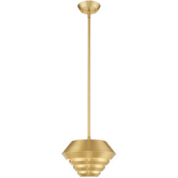 1 Light Satin Brass Mini Pendant with Satin Brass Sculptured Metal Shade Shade-Lighting LumensPendant Lights