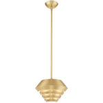 1 Light Satin Brass Mini Pendant with Satin Brass Sculptured Metal Shade Shade-Lighting LumensPendant Lights