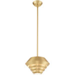 1 Light Satin Brass Mini Pendant with Satin Brass Sculptured Metal Shade Shade-Lighting LumensPendant Lights