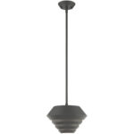 1 Light Scandinavian Gray Mini Pendant with Scandinavian Gray Sculptured Metal Shade Shade-Lighting LumensPendant Lights