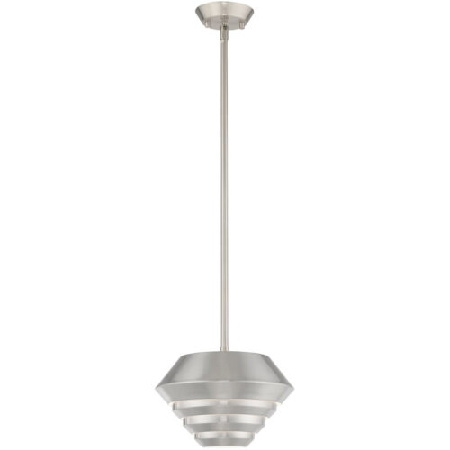 1 Light Brushed Nickel Mini Pendant with Brushed Nickel Sculptured Metal Shade Shade-Lighting LumensPendant Lights