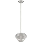 1 Light Brushed Nickel Mini Pendant with Brushed Nickel Sculptured Metal Shade Shade-Lighting LumensPendant Lights