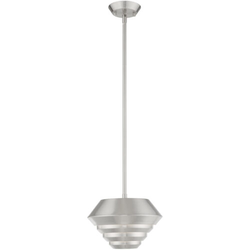 1 Light Brushed Nickel Mini Pendant with Brushed Nickel Sculptured Metal Shade Shade-Lighting LumensPendant Lights