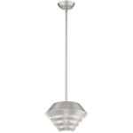 1 Light Brushed Nickel Mini Pendant with Brushed Nickel Sculptured Metal Shade Shade-Lighting LumensPendant Lights