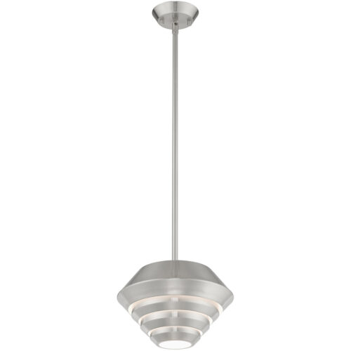 1 Light Brushed Nickel Mini Pendant with Brushed Nickel Sculptured Metal Shade Shade-Lighting LumensPendant Lights