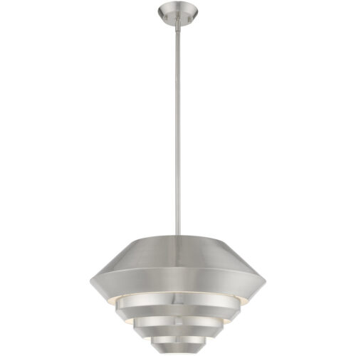 1 Light Brushed Nickel Mini Pendant with Brushed Nickel Sculptured Metal Shade Shade-Lighting LumensPendant Lights