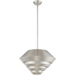 1 Light Brushed Nickel Mini Pendant with Brushed Nickel Sculptured Metal Shade Shade-Lighting LumensPendant Lights