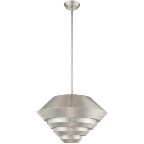 1 Light Brushed Nickel Mini Pendant with Brushed Nickel Sculptured Metal Shade Shade-Lighting LumensPendant Lights