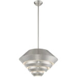 1 Light Brushed Nickel Mini Pendant with Brushed Nickel Sculptured Metal Shade Shade-Lighting LumensPendant Lights