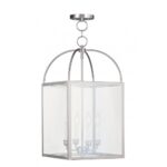 12.75 inch 4 Light Brushed Nickel Chain Lantern with Clear Glass Shade-Lighting LumensLantern