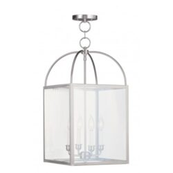 12.75 inch 4 Light Brushed Nickel Chain Lantern with Clear Glass Shade-Lighting LumensLantern