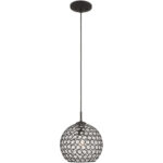 1 Light Black Mini Pendant with Clear Crystals Shade-Lighting LumensPendant Lights