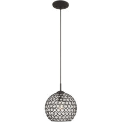 1 Light Black Mini Pendant with Clear Crystals Shade-Lighting LumensPendant Lights