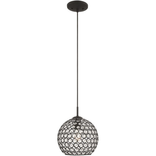 1 Light Black Mini Pendant with Clear Crystals Shade-Lighting LumensPendant Lights