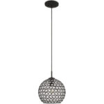 1 Light Black Mini Pendant with Clear Crystals Shade-Lighting LumensPendant Lights