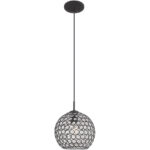 1 Light Black Mini Pendant with Clear Crystals Shade-Lighting LumensPendant Lights