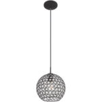 1 Light Black Mini Pendant with Clear Crystals Shade-Lighting LumensPendant Lights