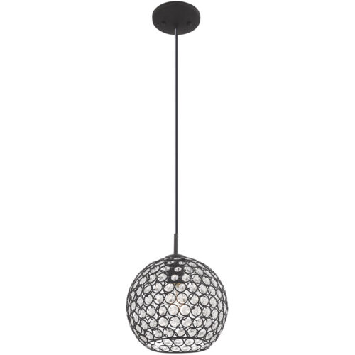 1 Light Black Mini Pendant with Clear Crystals Shade-Lighting LumensPendant Lights